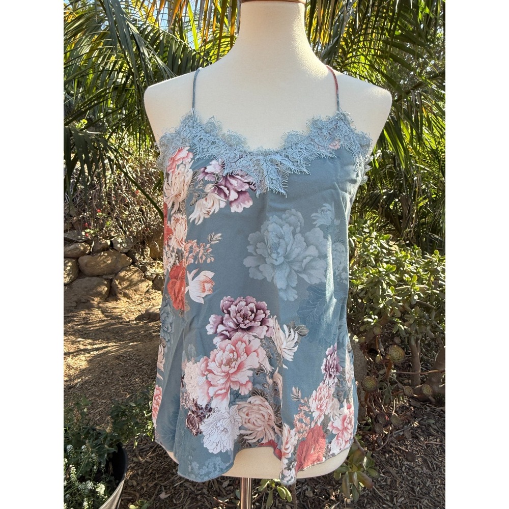 Johnny Was Jade Carmen Womens Y2K Floral Cami Size M Silk Lace V Neck Poetcore